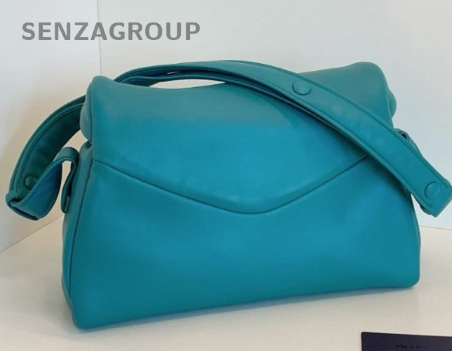 Prada Signaux Leather Puff Shoulder Crossbody Bag Lake Green Almost Brand New