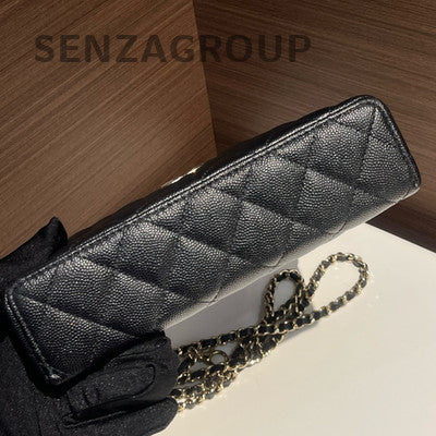 Chanel Black Caviar Leather Classic Flap Bag with Chain Strap