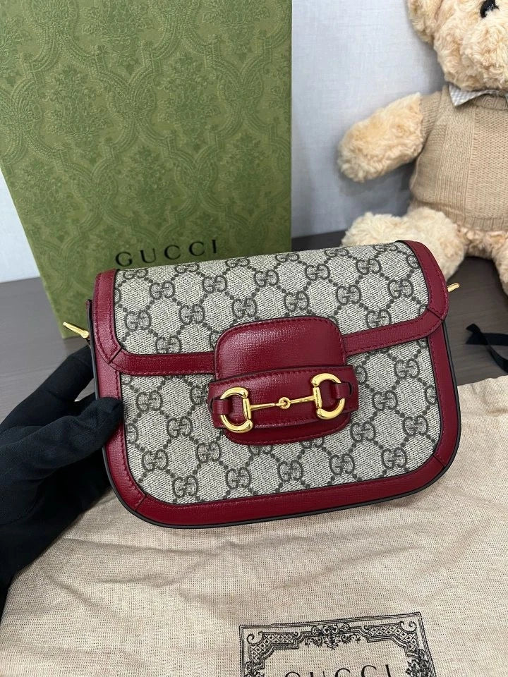 Gucci Red Mini 1955 Saddle Shoulder Bag Double Strap For Women