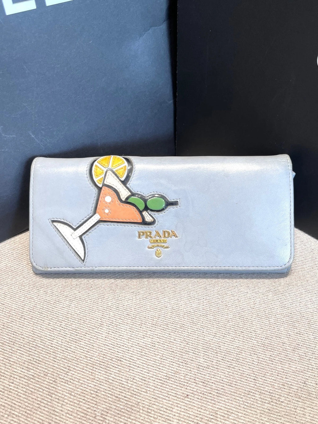 Prada Leather Wine Glass Pattern Wallet For Women
