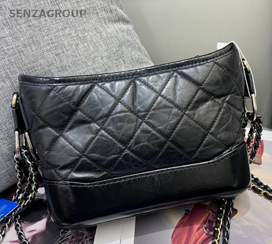 Chanel Gabrielle PM Chain Shoulder Bag Crossbody Black Gold Diamond Women