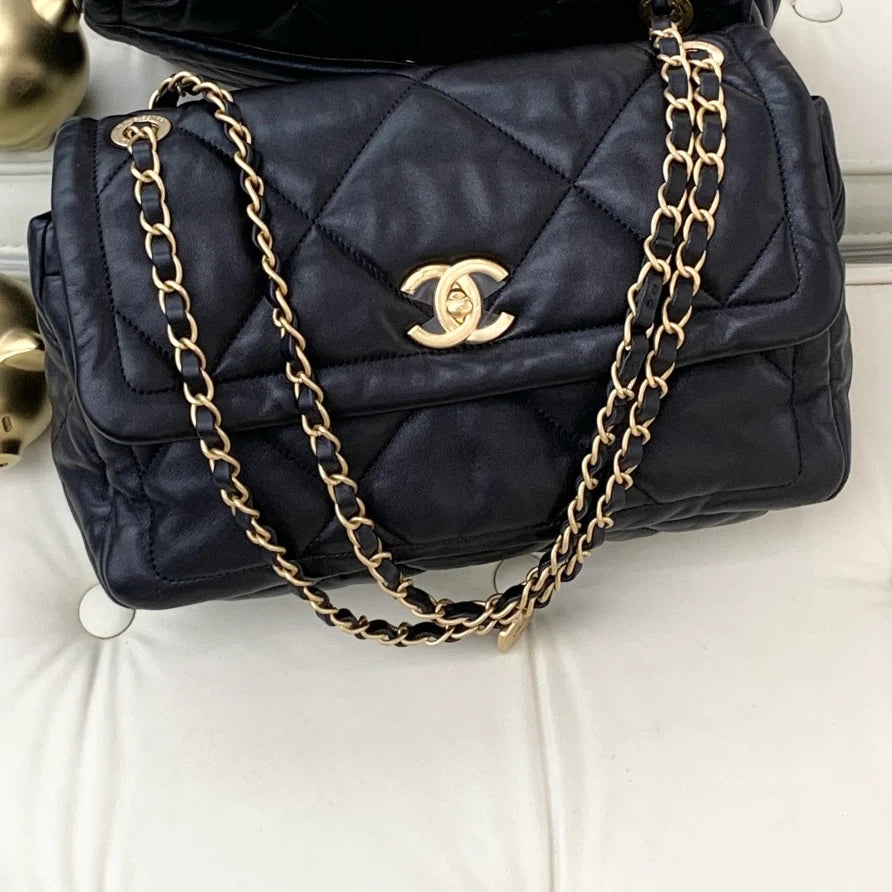 Chanel Lambskin PM Chain Shoulder Crossbody Bag Black Gold Women S