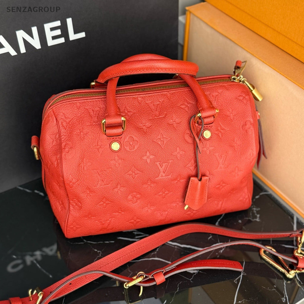 Louis Vuitton Speedy30 Monogram Empreinte 2way Shoulder Handbag Red Gold Women