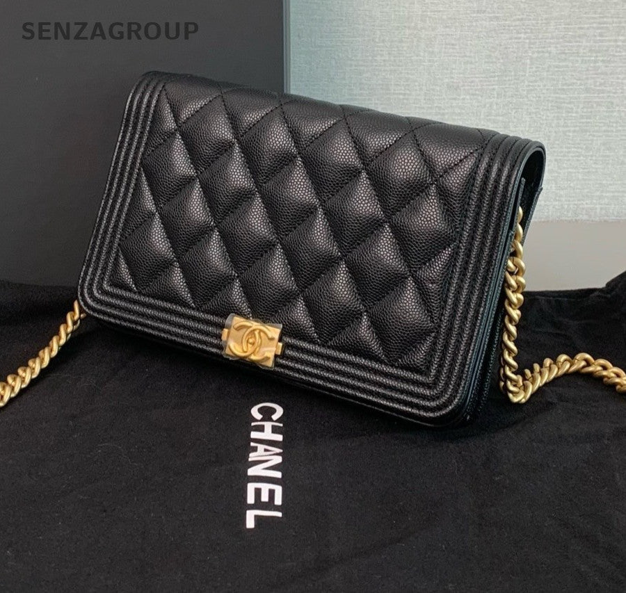 CHANEL Leboy Woc Calfskin Chain Shoulder bag Crossbody Women Black Gold
