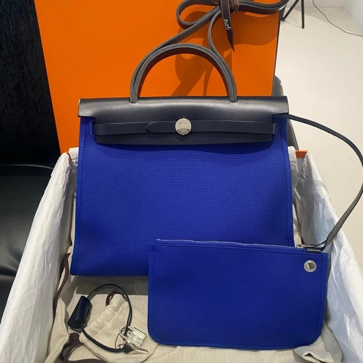 Hermers Herbag 31 Canvas Top Handle Crossbody Bag Blue Black Women D