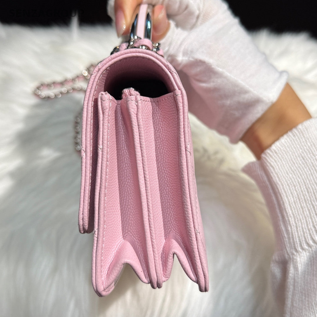 Chanel Pink Silver Quilted Calfskin Chain Crossbody Shoulder Bag