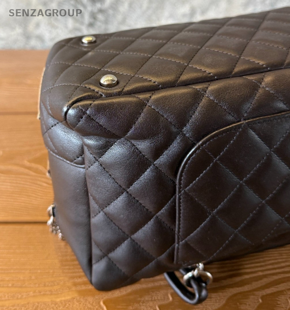 Chanel Cambon Diamond Shoulder Bag Black Silver Used Women Classic Fashion