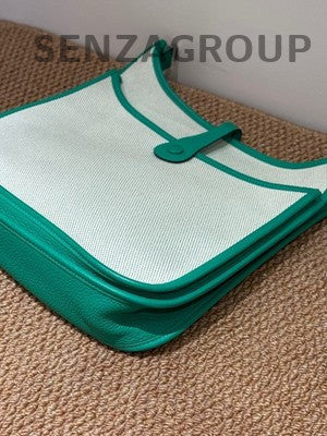 Hermès Evelyne 29 Green Canvas & Leather Shoulder Bag Silver Hardware