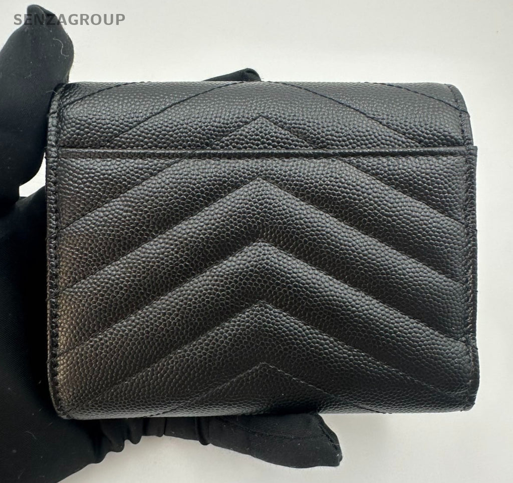 Saint Laurent Cassandre PM Calfskin Wallet Black Gold Used Women Classic