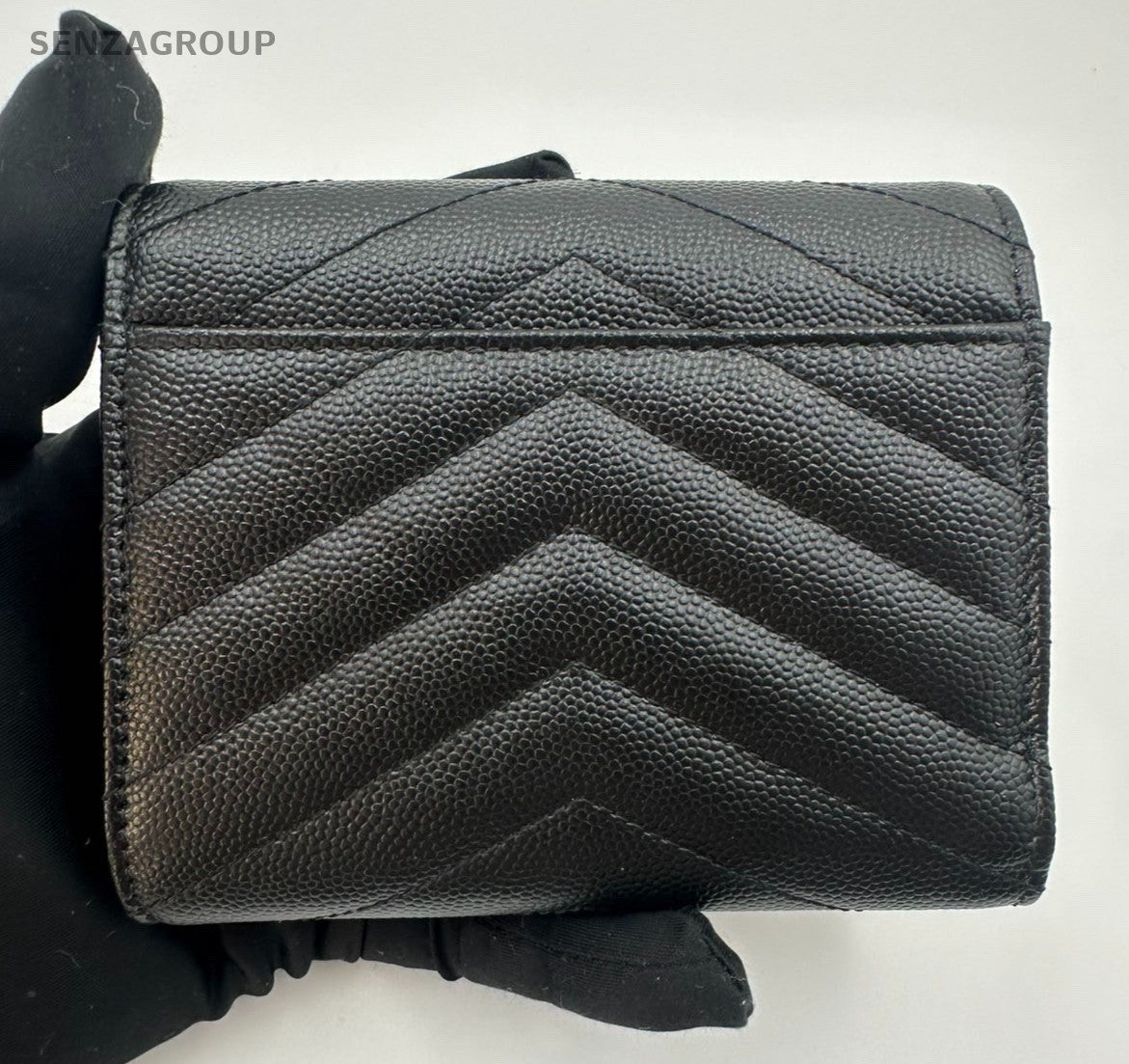 Saint Laurent Cassandre PM Calfskin Wallet Black Gold Used Women Classic