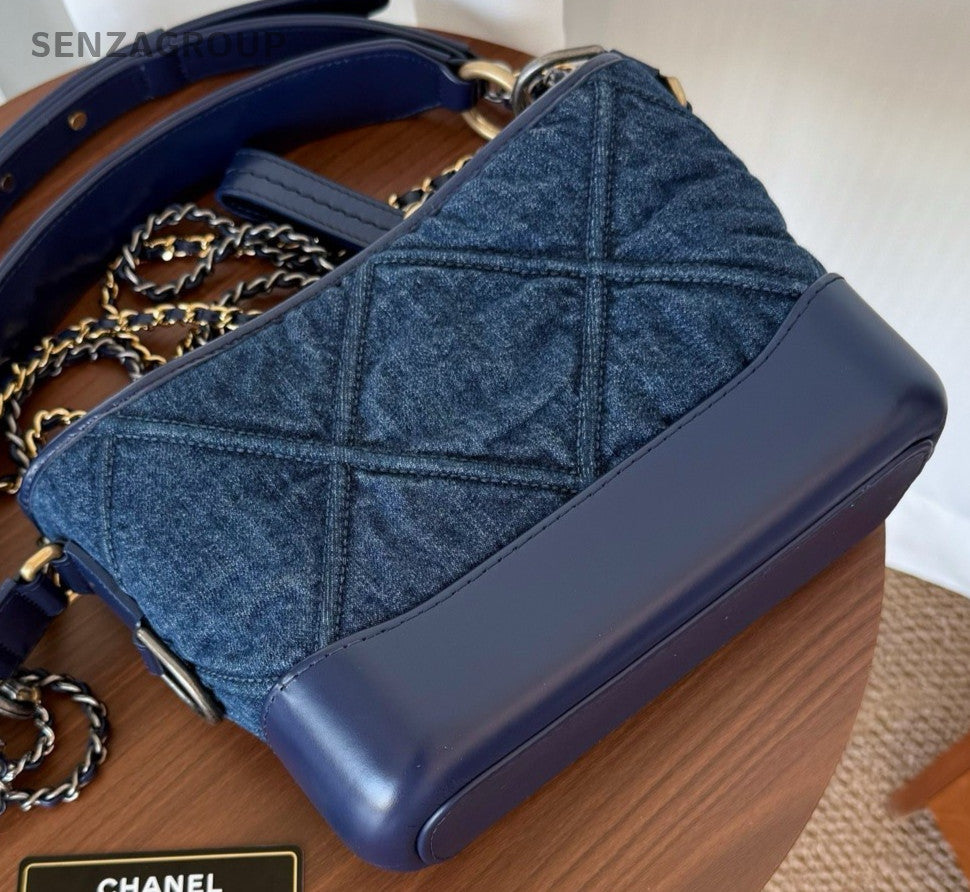 Chanel Gabrielle PM Chain Shoulder Bag Blue Gold Women Classic Fashion Diamond