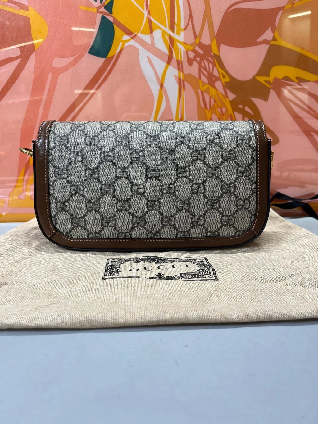 Gucci 1955 Horsebit Canvas Baguette Shoulder Bag For Women