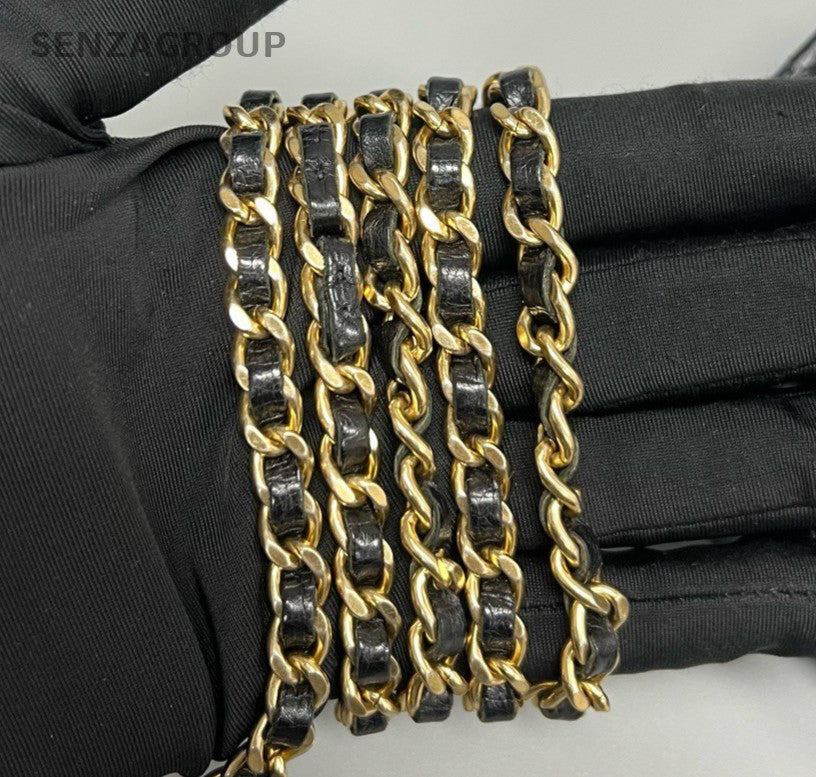 Chanel 2.55 WOC Chain Shoulder Bag Crossbody Black Gold Diamond Women Classic