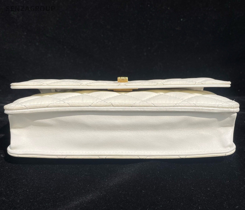 Chanel Diamond WOC Chain Shoulder Bag White Gold Used Women Classic