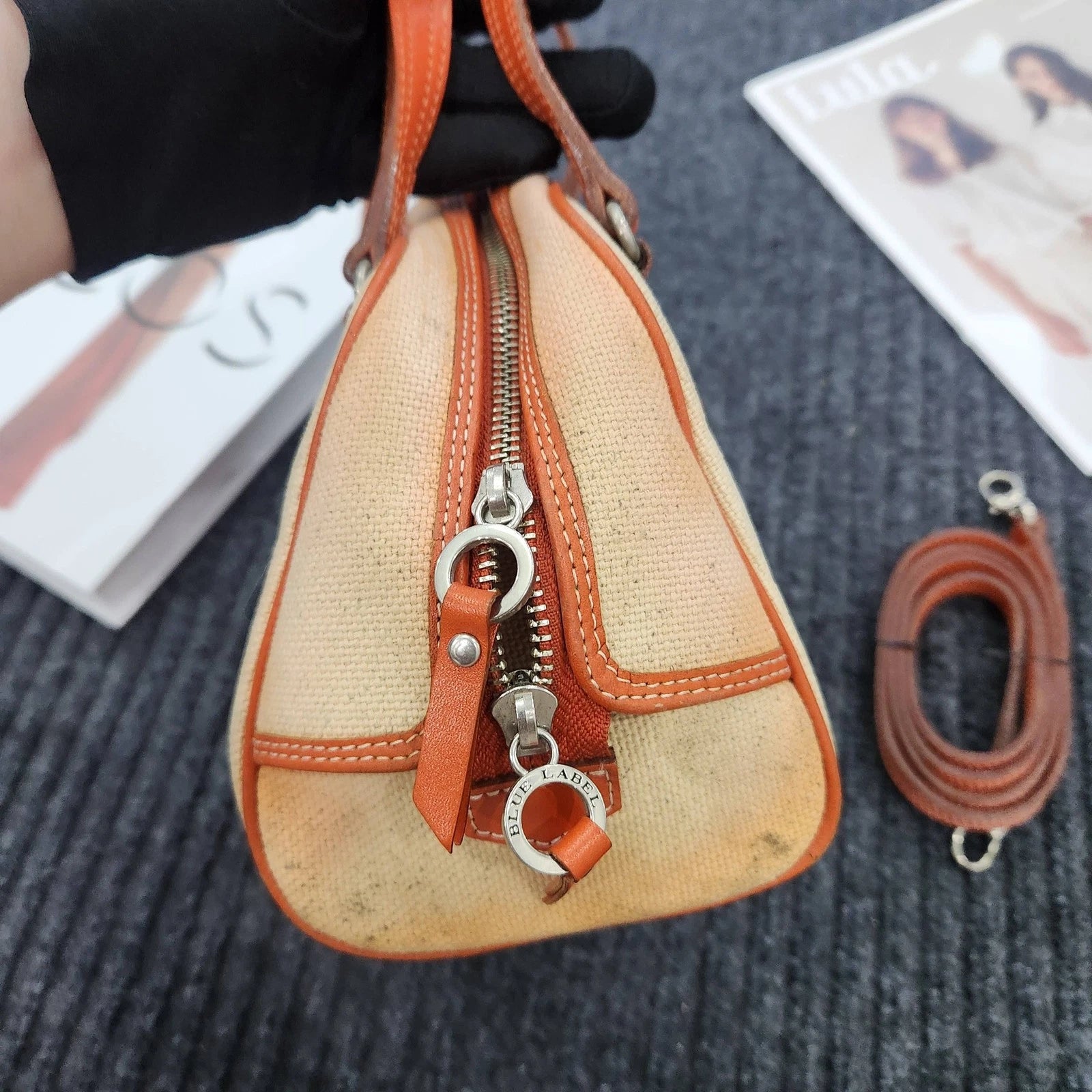 Burberry Vintage Orange Canvas Mini Bowling Bag For Women