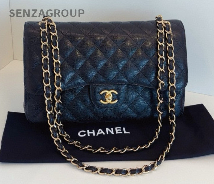 Chanel Classic Flap Jumbo Chain Shoulder Bag Crossbody Black Gold Women Fashion