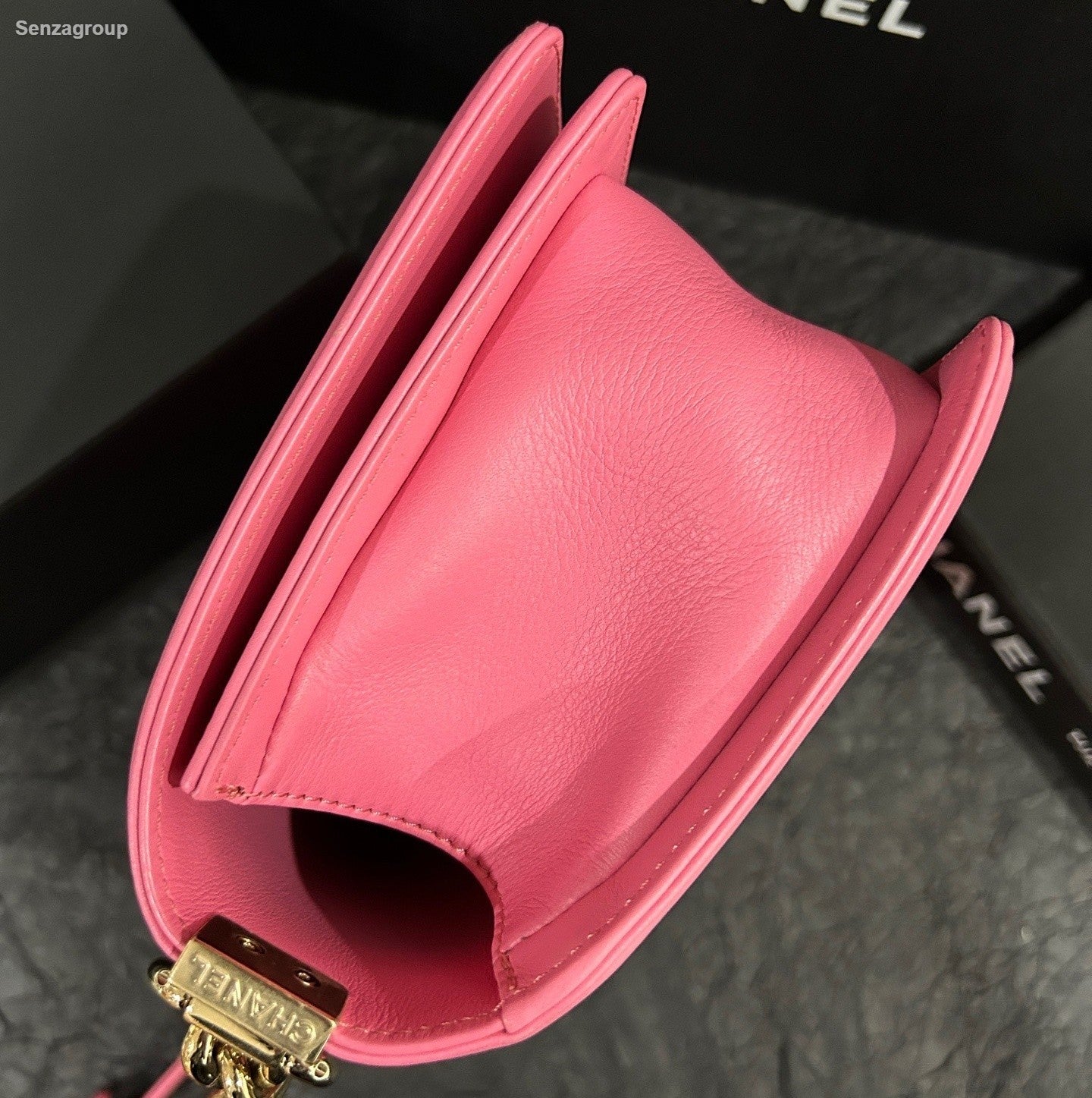 Chanel Leboy MM Calfskin Chain Shoulder Bag Crossbody Pink Gold Women Classic