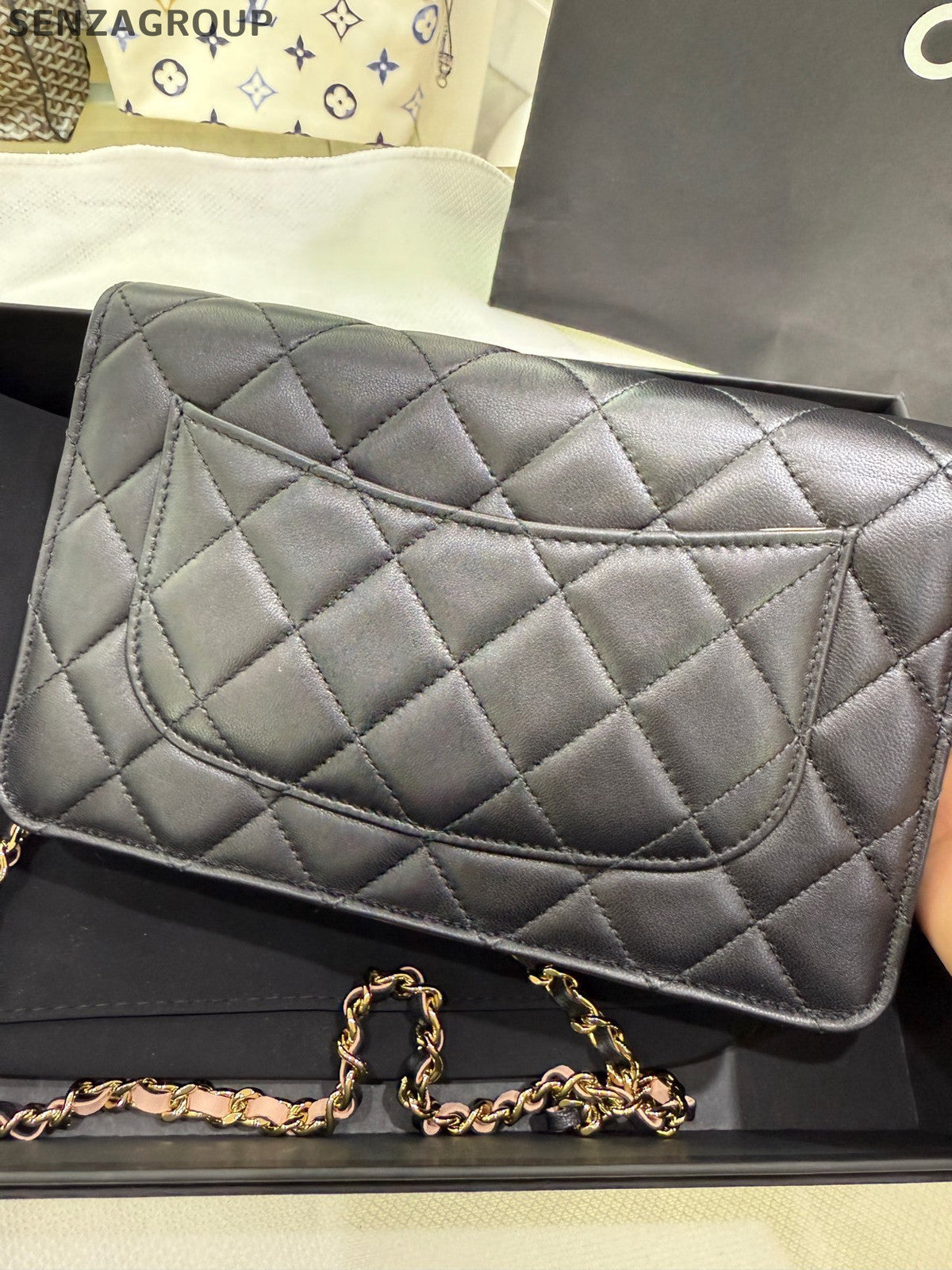 Chanel Black & Pink Quilted Chain WOC Shoulder Crossbody Bag