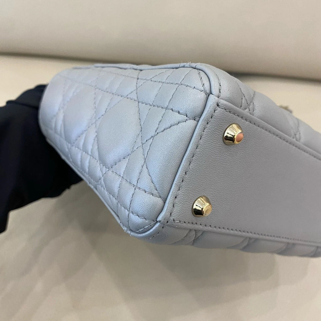 Dior Lady Dior Lambskin Gray Handbag Excellent
