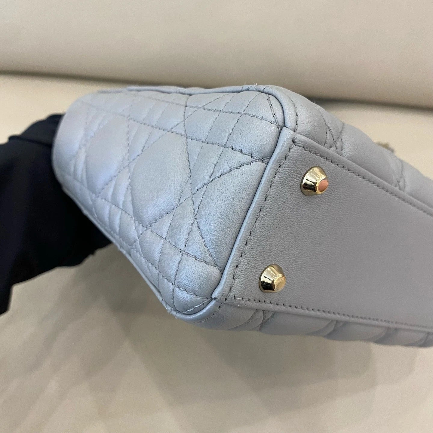 Dior Lady Dior Lambskin Gray Handbag Excellent