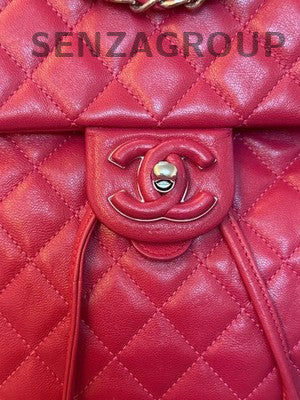 Chanel Quilted Backpack Red Silver Hardware Classic Women's Bag