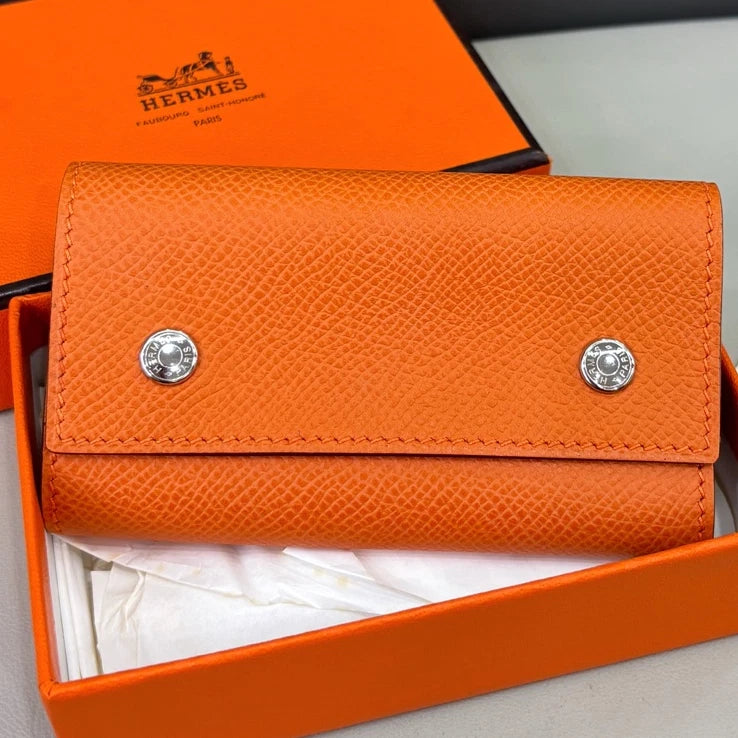 Hermès 6-Ring Key Holder Orange Epsom Leather Unisex Fashion