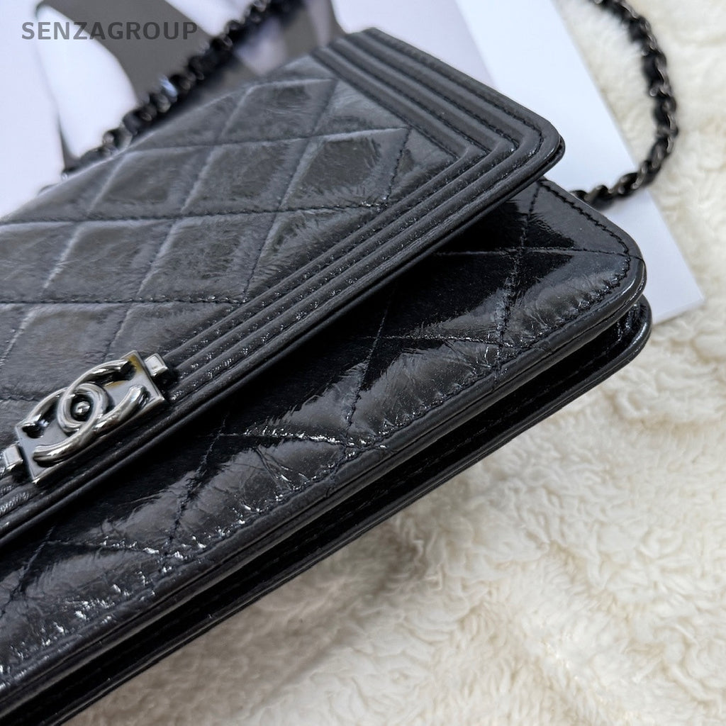 Chanel Le Boy WOC Black Silver Chain Shoulder Crossbody Bag Women Classic