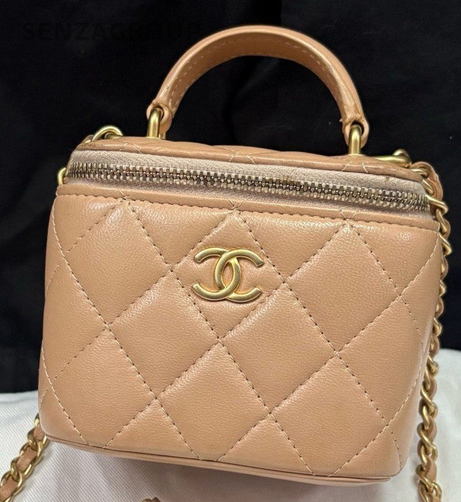 Chanel Diamond PM Lambskin Chain Shoulder Bag Crossbody Gold Women Classic