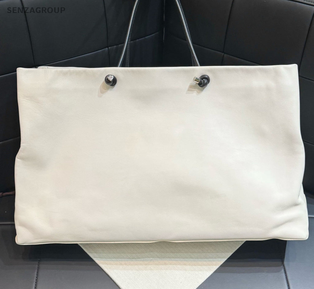 Chanel Cambon Tote Calfskin Top Handle Bag Shoulder Bag White Women Classic