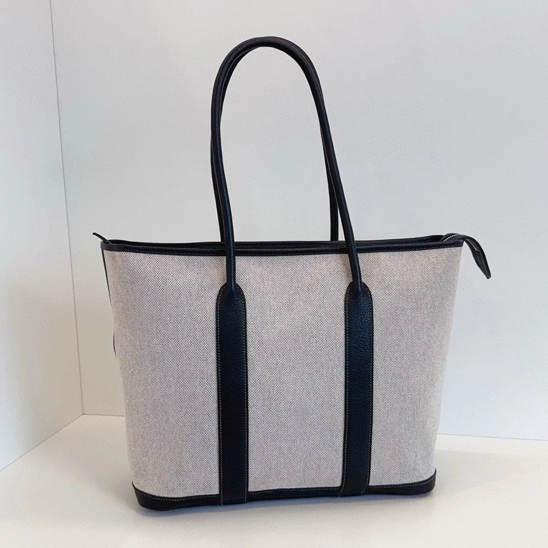 Hermes Garden Tote Canvas Top Handle Shoulder Bag White Women Classic