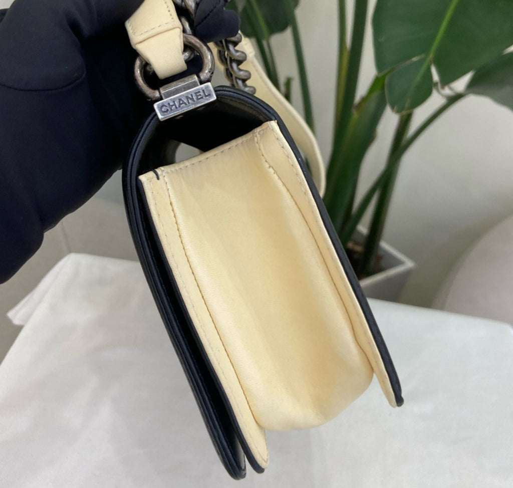 Chanel Leboy MM Chain Shoulder Bag Crossbody White Black Silver Women Classic