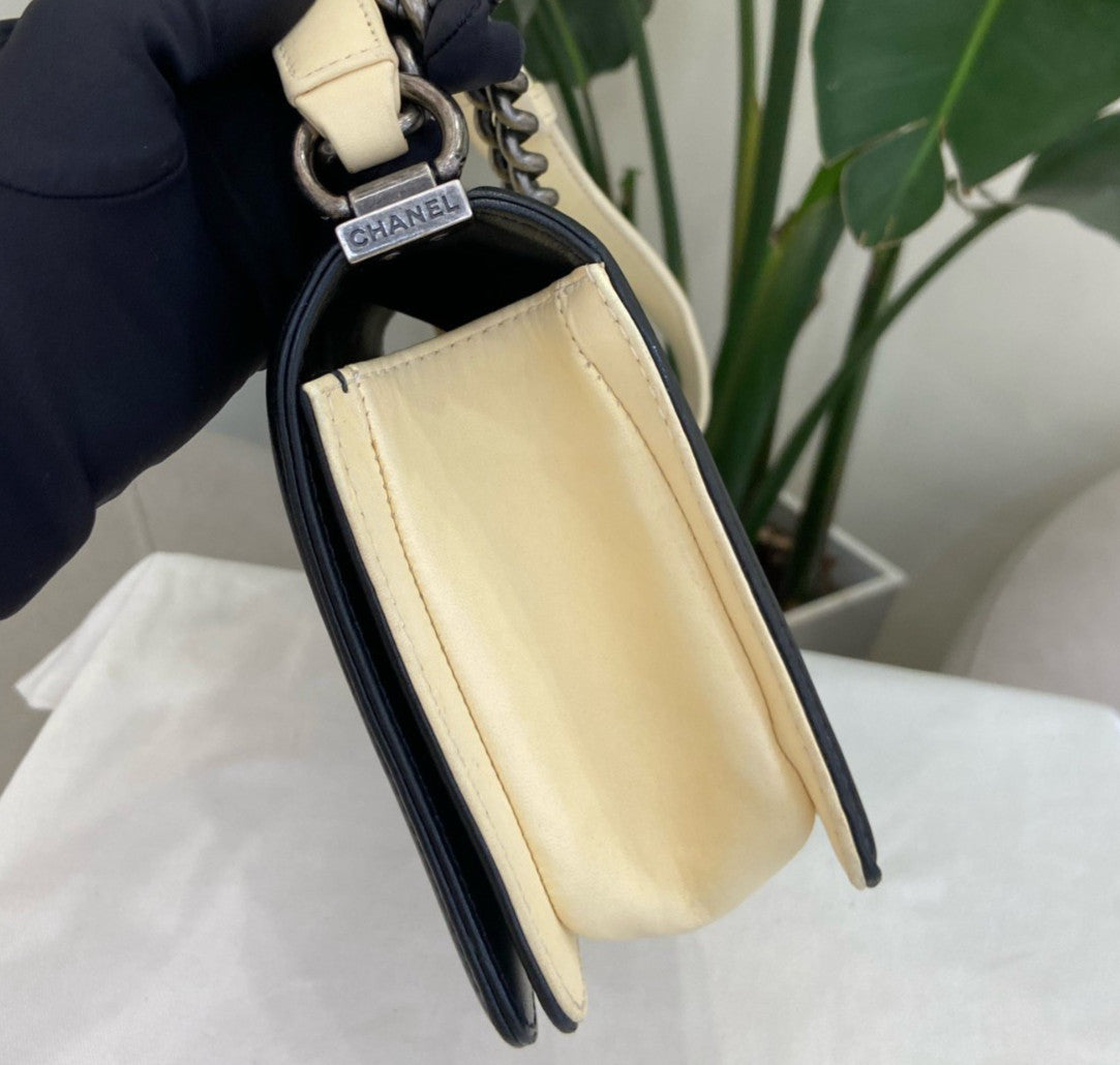 Chanel Leboy MM Chain Shoulder Bag Crossbody White Black Silver Women Classic