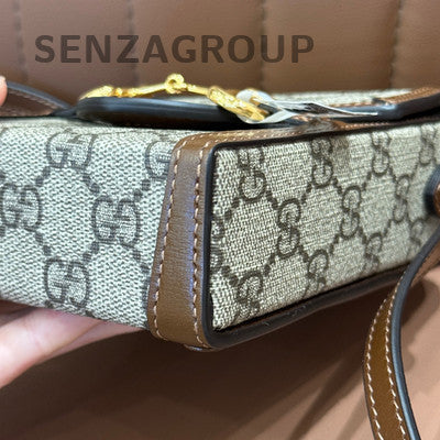 Gucci 1955 GG Supreme Brown Gold Buckle Phone Crossbody Bag Women