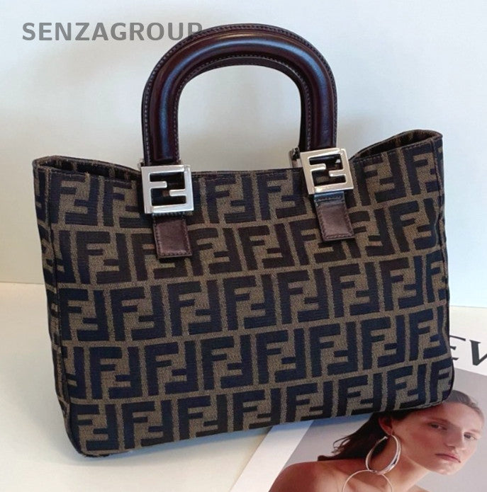 Fendi zucca tote PM Top Handle Monogram Canvas Handbag Women Classic