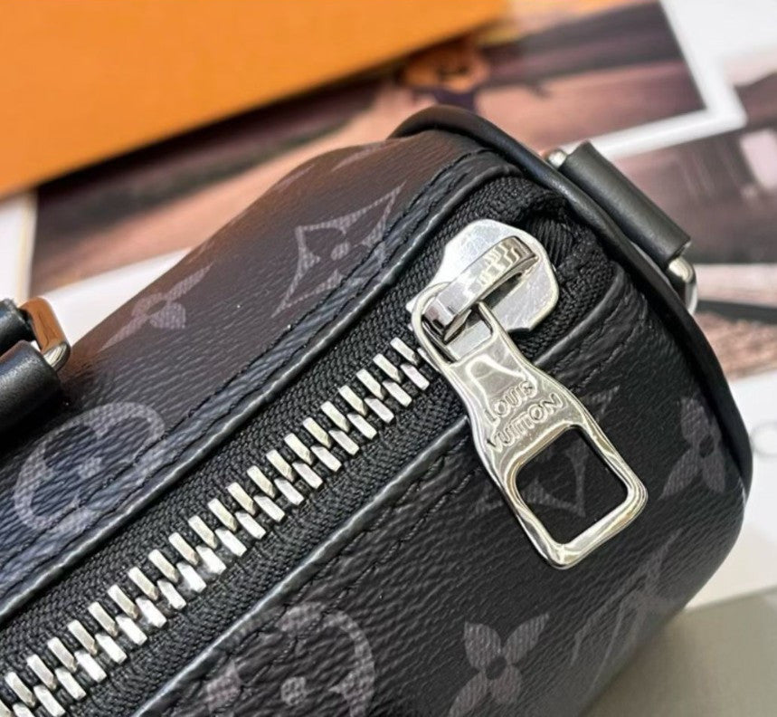 Louis Vuitton Keepall Nano Monogram Top Handle Bag Crossbody Black Silver Unisex