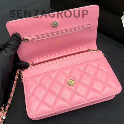 Chanel Quilted WOC Chain Shoulder Crossbody Bag Pink Gold Classic