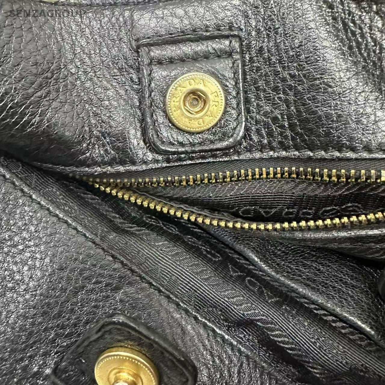 PRADA Black gold All Leather Tote Shoulder bag