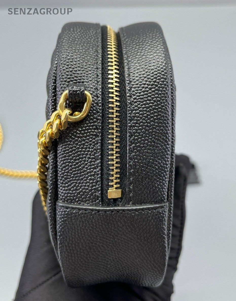 Saint Laurent Tassel Chain Shoulder Bag Crossbody Black Gold Women Classic