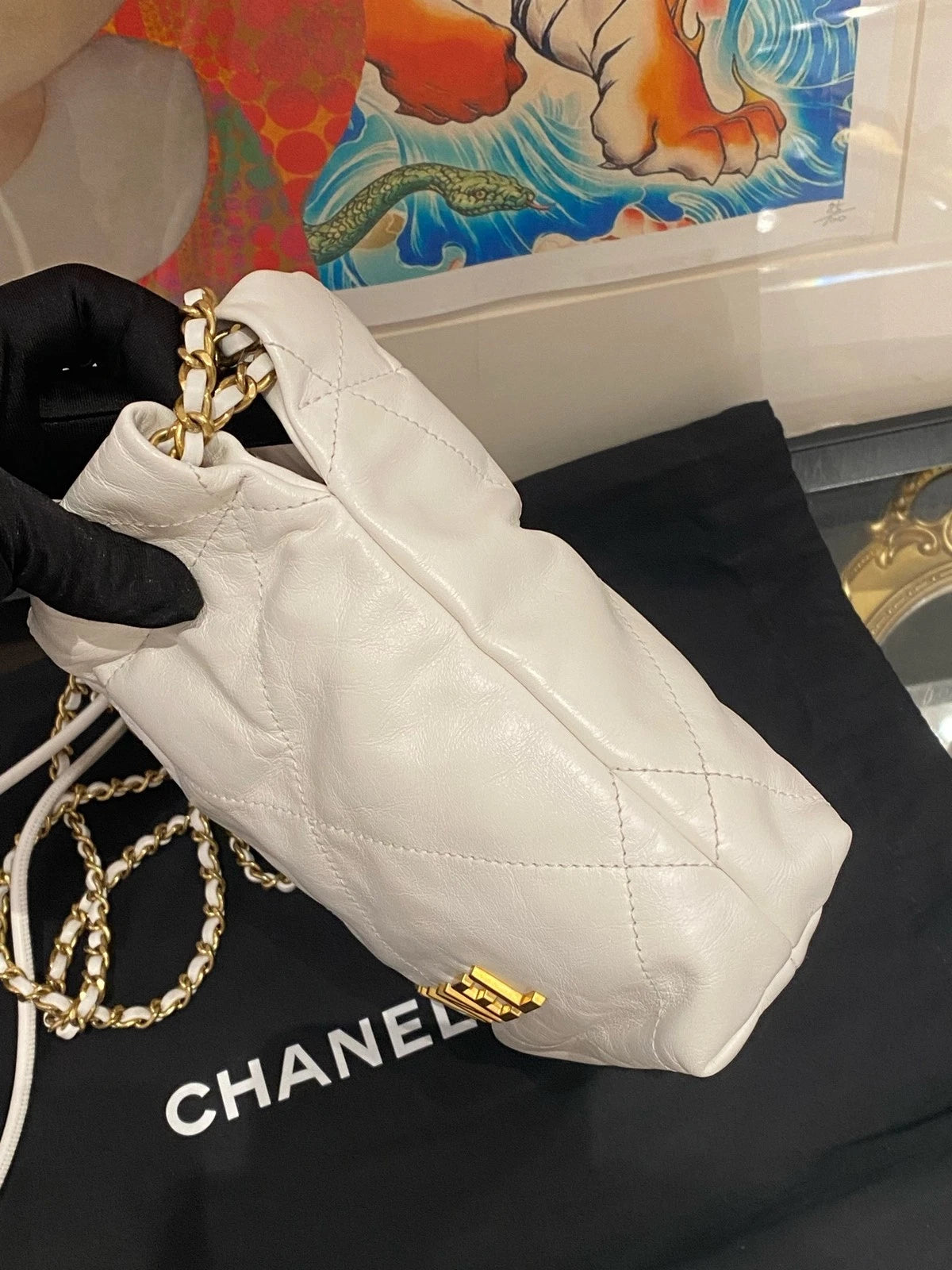 CHANEL 22Bag Mini White Gold Hardware Tote Shoulder Bag Women