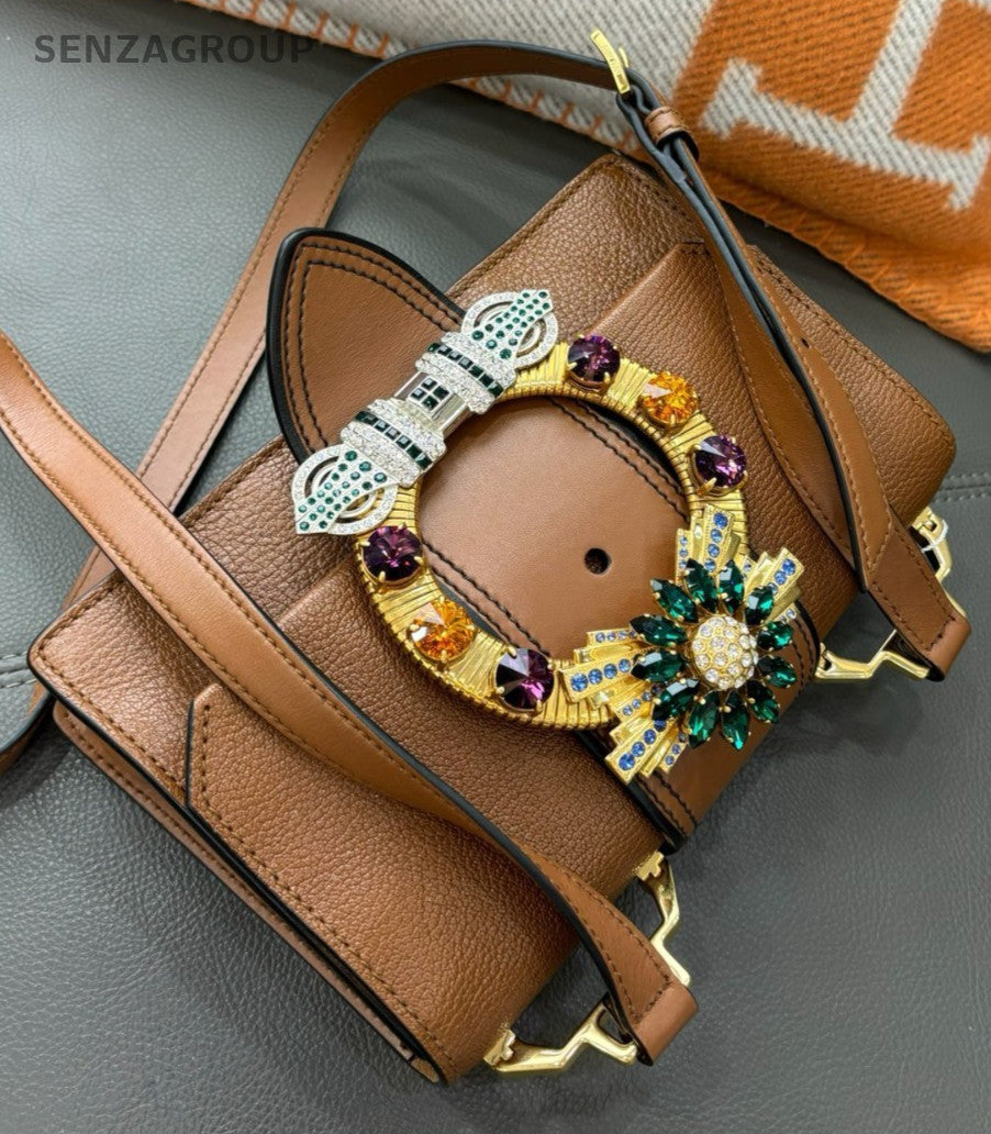 Miumiu SunFlower Gemstone bag golden brown Women Crossbody Shoulder bag