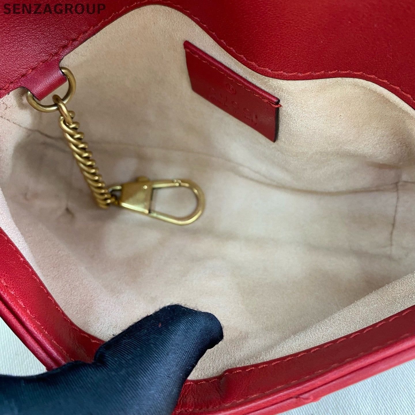 Gucci GG Marmont Mini Chain Shoulder Bag Red Gold Classic Women's
