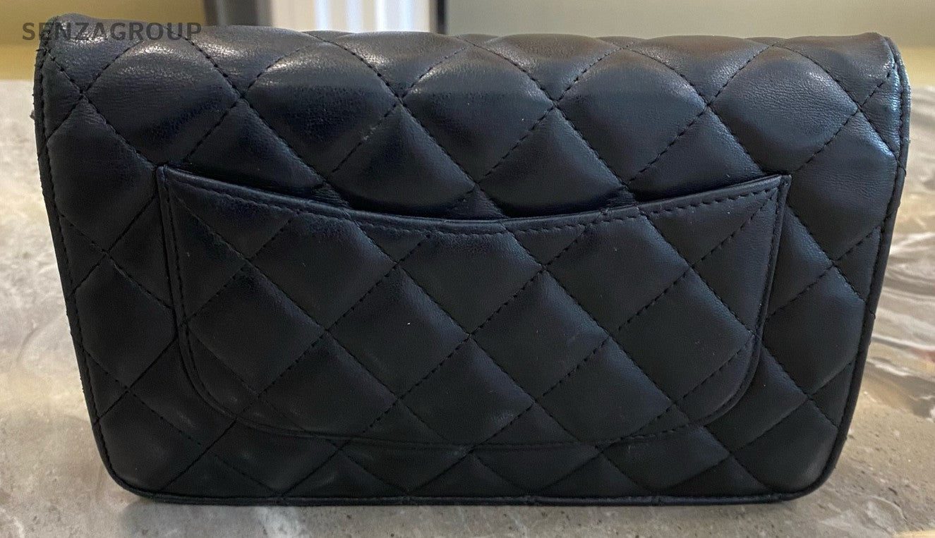 Chanel Classic Flap WOC Lambskin Chain Shoulder Bag Black Silver Used Women