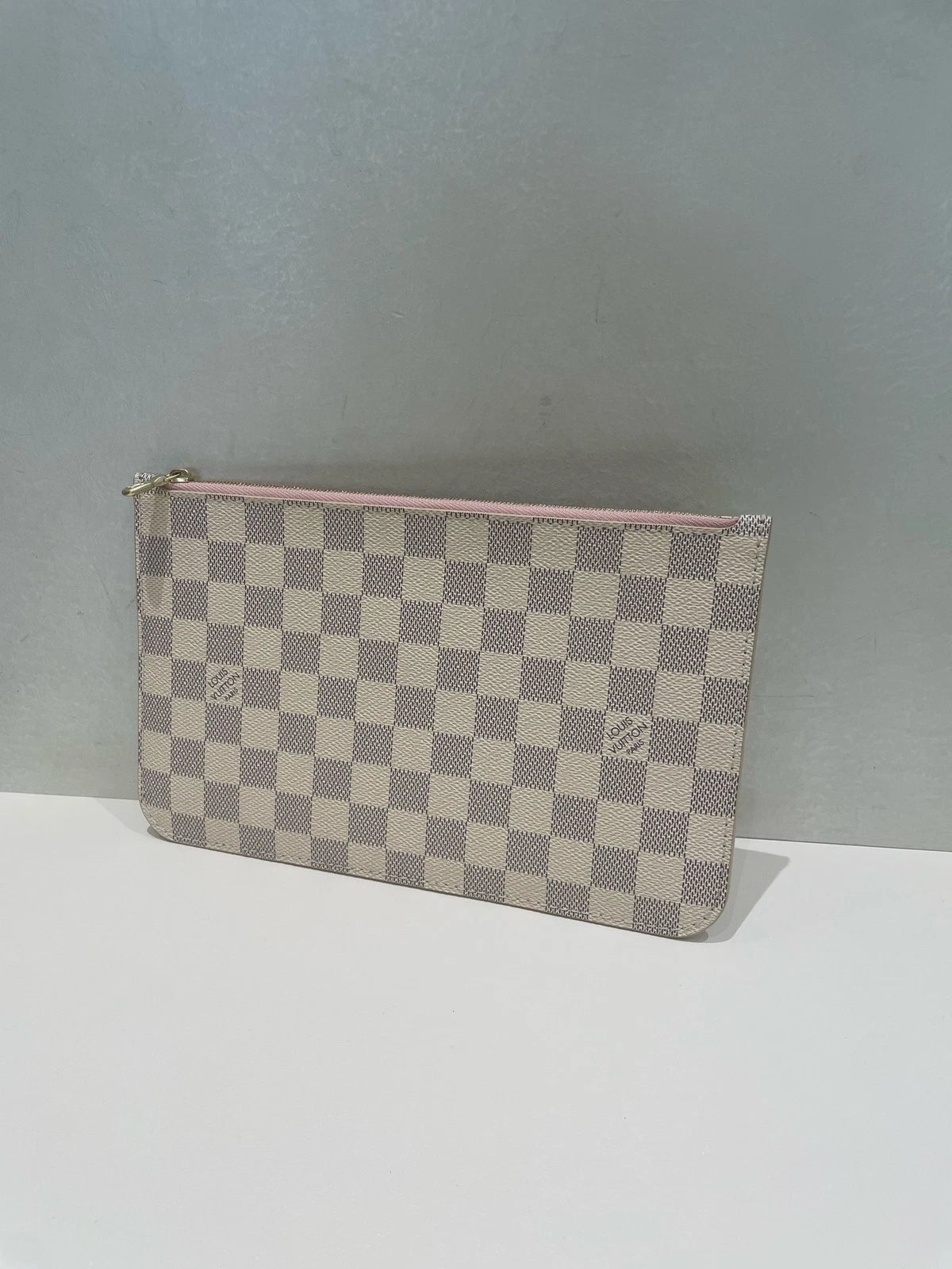 Louis Vuitton Damier Azur Zipper Pouch Pink Interior Neverfull Wristlet Clutch