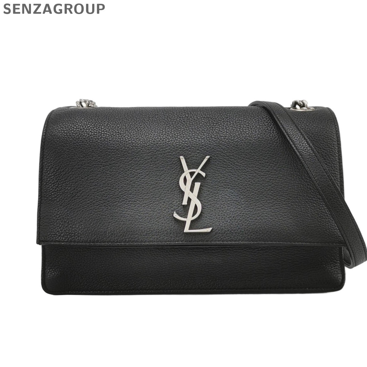 YSL Sunset Envelope Chain Shoulder Crossbody Bag Black Silver Women Classic