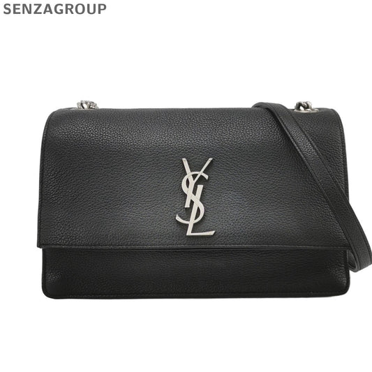 YSL Sunset Envelope Chain Shoulder Crossbody Bag Black Silver Women Classic