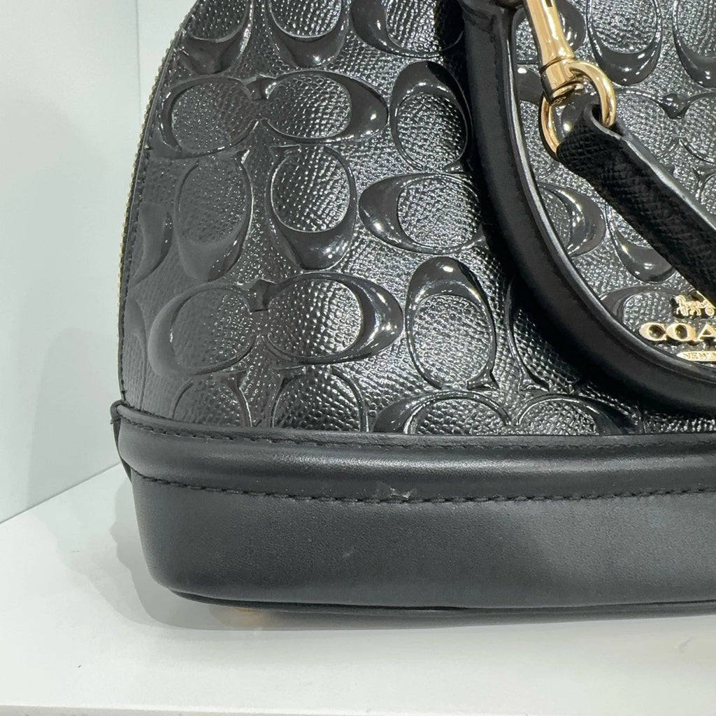 Coach Black Leather Embossed Monogram Crossbody Shoulder Handbag For Women