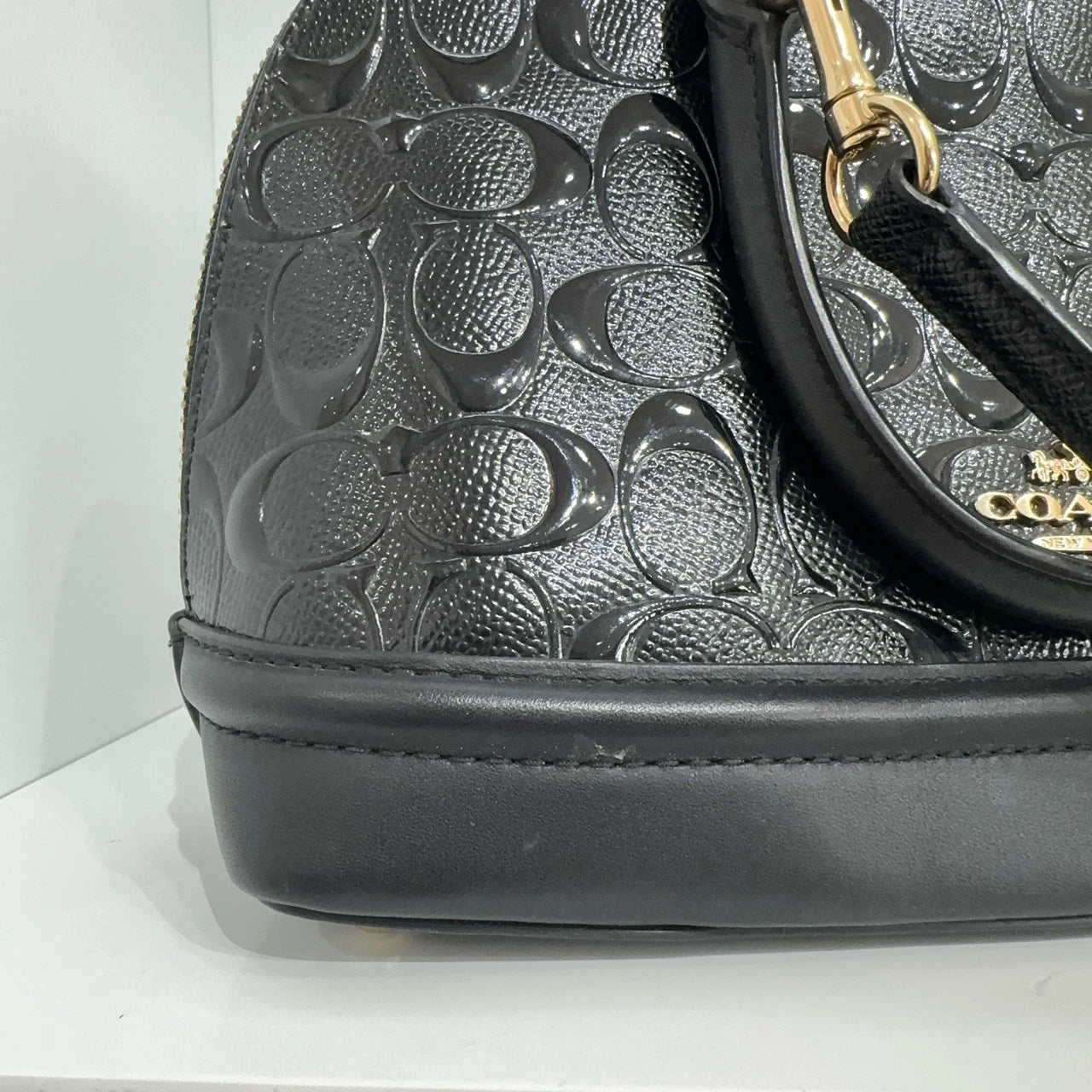 Coach Black Leather Embossed Monogram Crossbody Shoulder Handbag For Women
