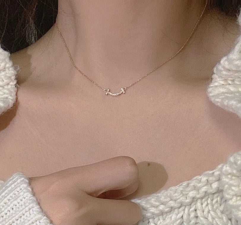Tiffany &amp; Co. T Smile Pendant Necklace 18K Yellow Gold with Diamonds Mini