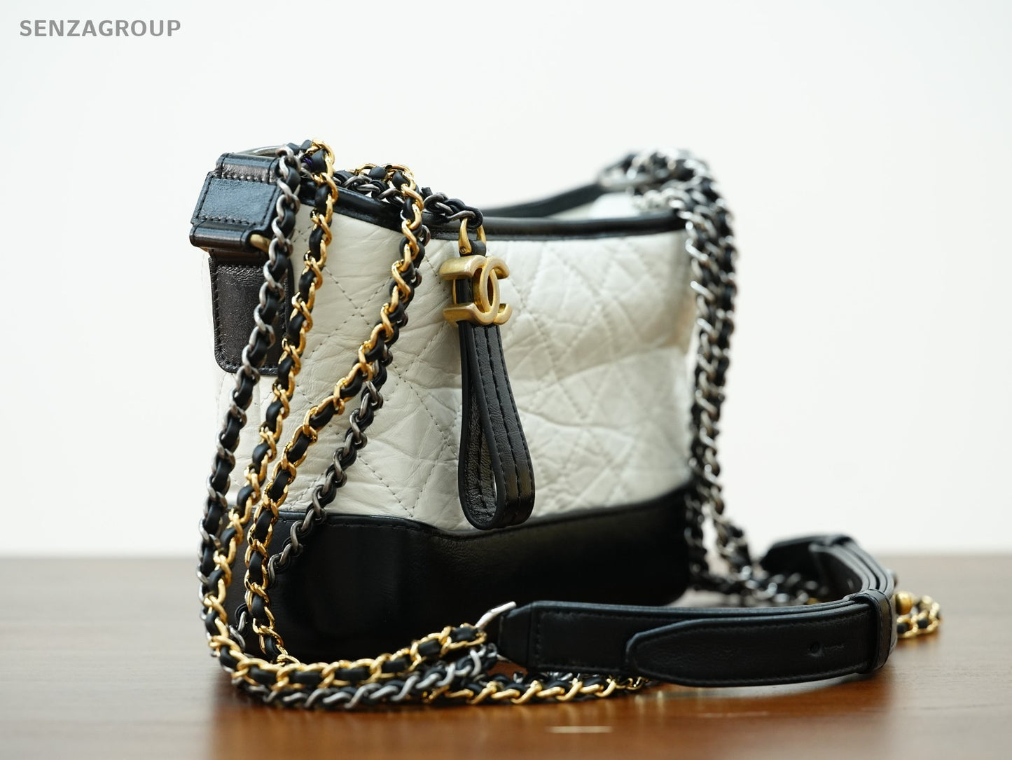CHANEL Gabrielle PM Chain Strap Shoulder bag White Black Women