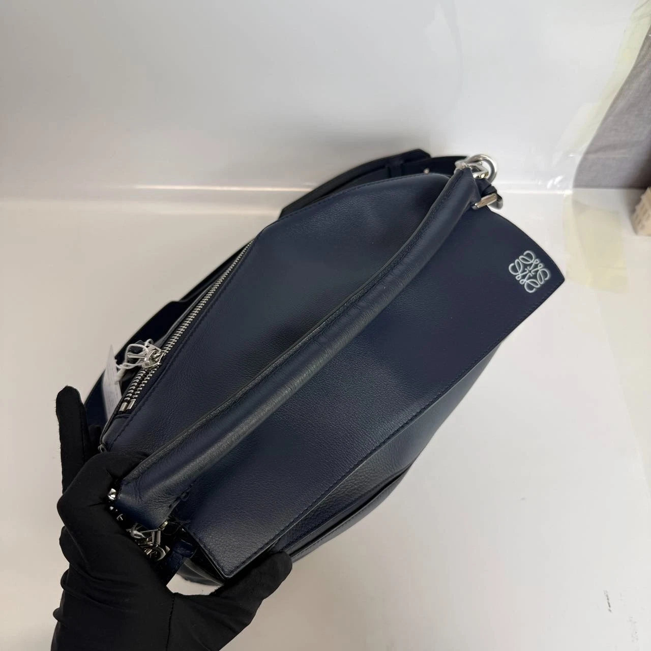 SJ0001 Loewe Medium Puzzle Bag in Navy Blue Calfskin